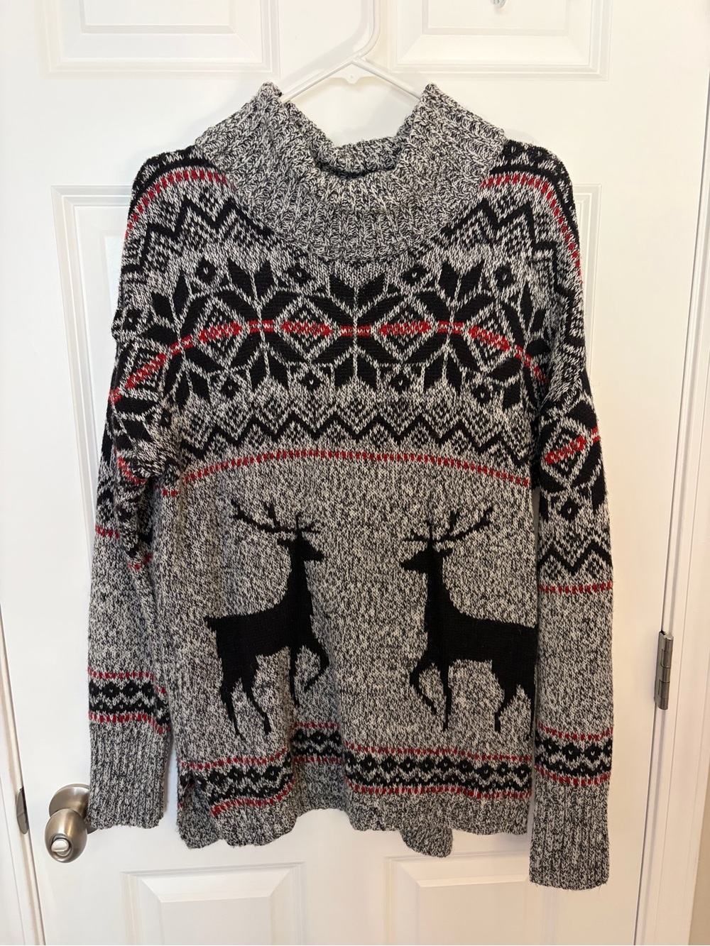 Kaisely Reindeer Cowlneck Knit Turtleneck Sweater Winter Holiday Large